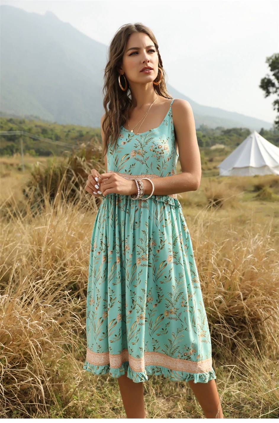 Bohemian Midi Dress in Green | Boho Mood